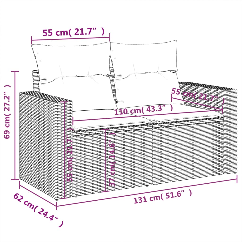 vidaXL Set Divani da Giardino con Cuscini 7pz Nero Polyrattan