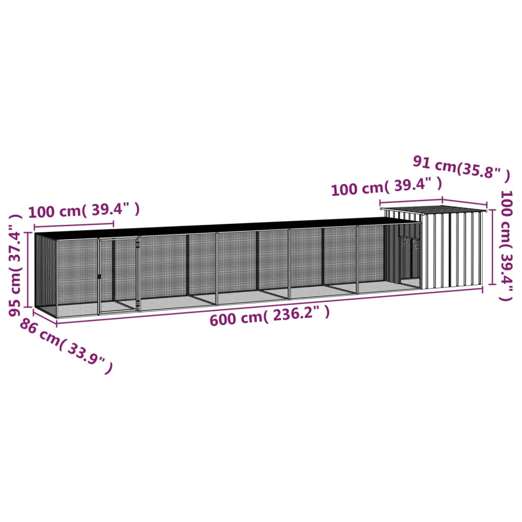 vidaXL Gabbia per Polli Antracite 600x91x100 cm Acciaio Zincato