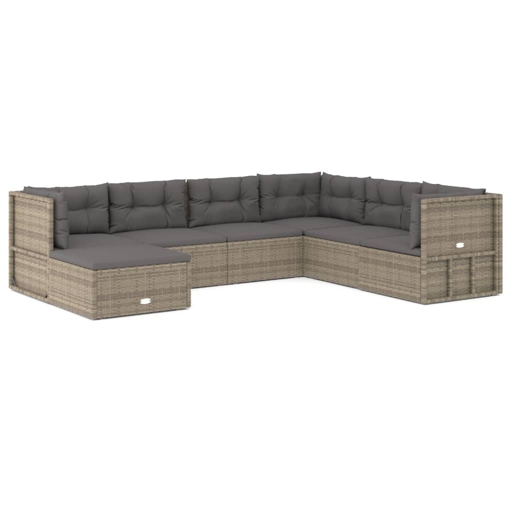 vidaXL Set Divani da Giardino 7 pz con Cuscini in Polyrattan Grigio