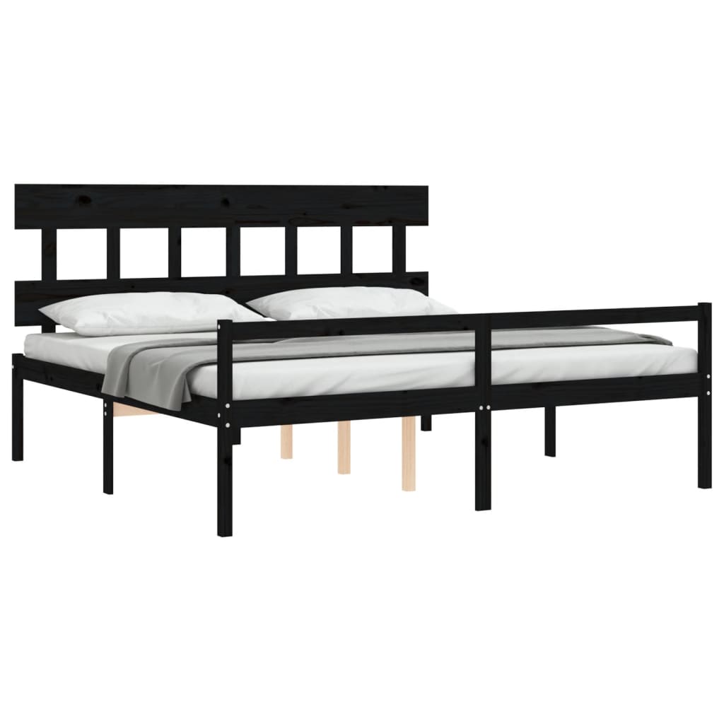 vidaXL Letto per Anziani con Testiera Nero 200x200 cm Legno Massello