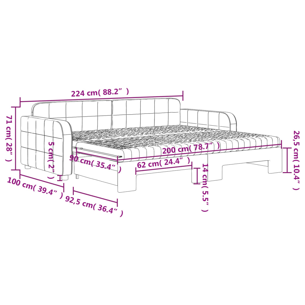 vidaXL Divano Letto Estraibile Materassi Grigio Scuro 90x200cm Velluto