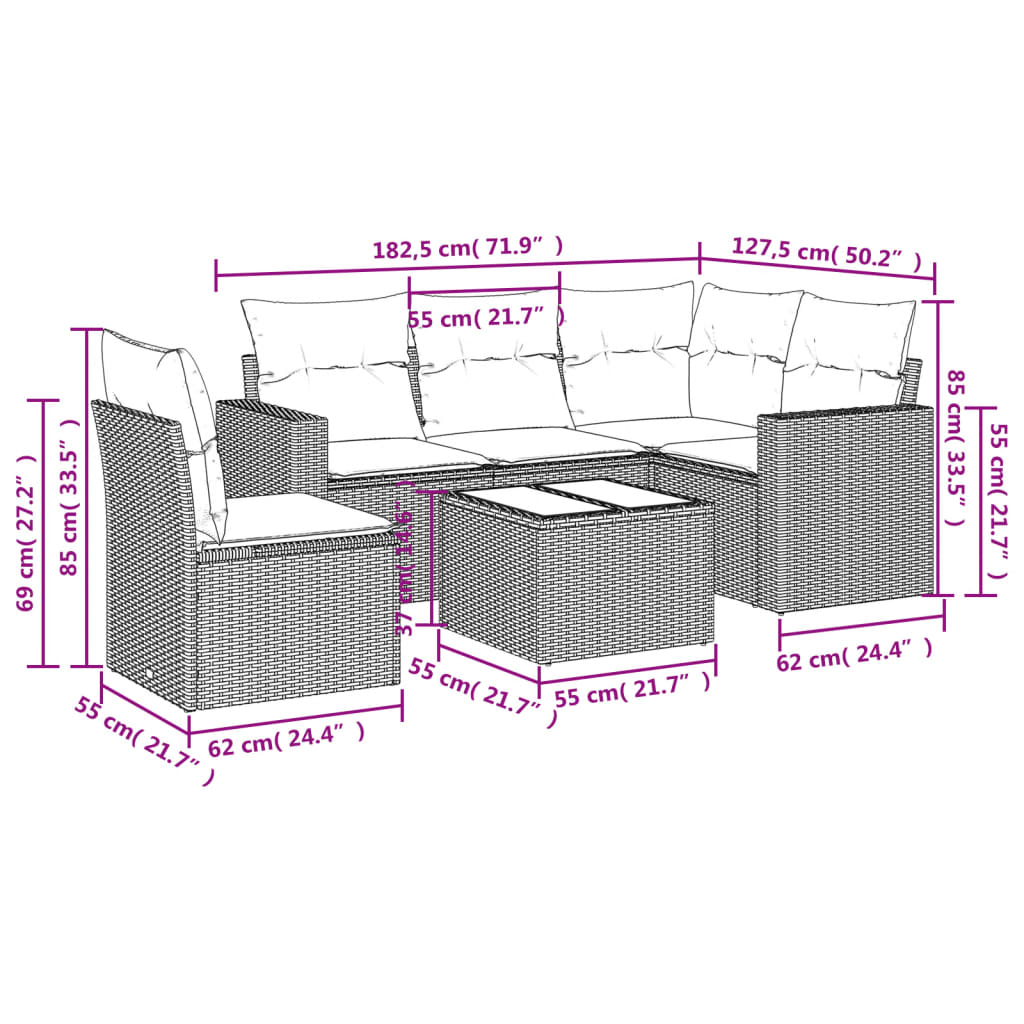 vidaXL Set Divano da Giardino 6pz con Cuscini Grigio Chiaro Polyrattan