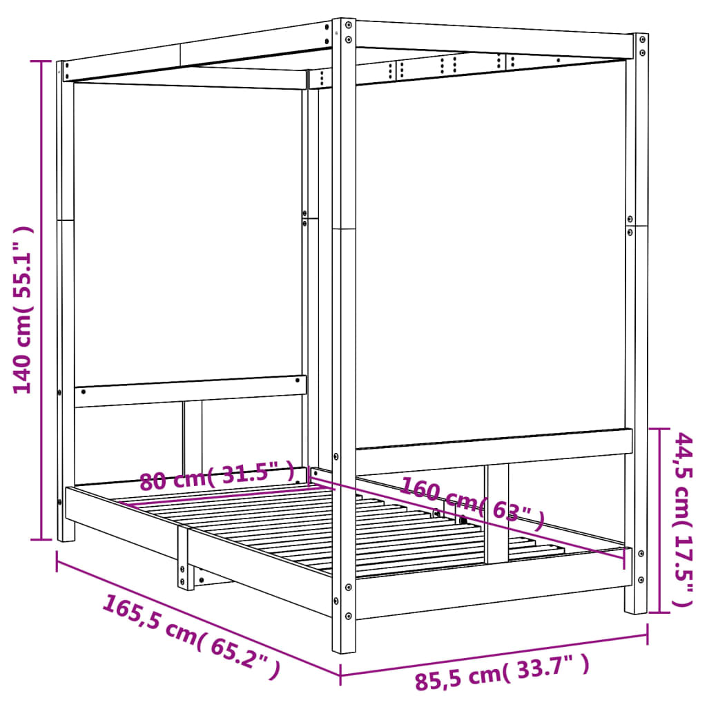 vidaXL Giroletto per Bambini Bianco 80x160cm in Legno Massello di Pino