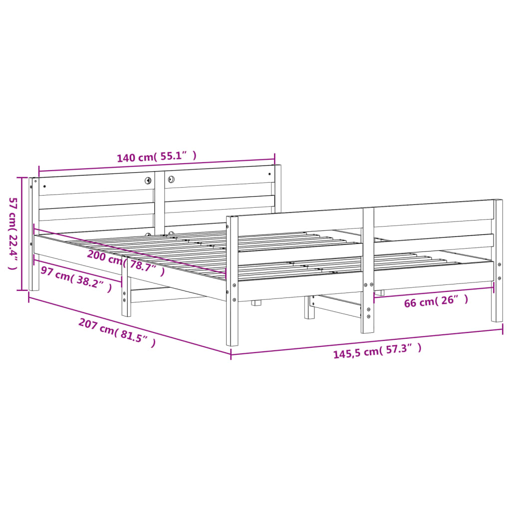 vidaXL Letto senza Materasso Bianco 140x200 cm Legno Massello di Pino