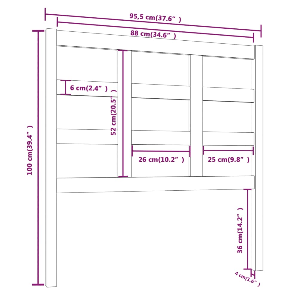 vidaXL Testiera per Letto 95,5x4x100 cm Legno Massello di Pino