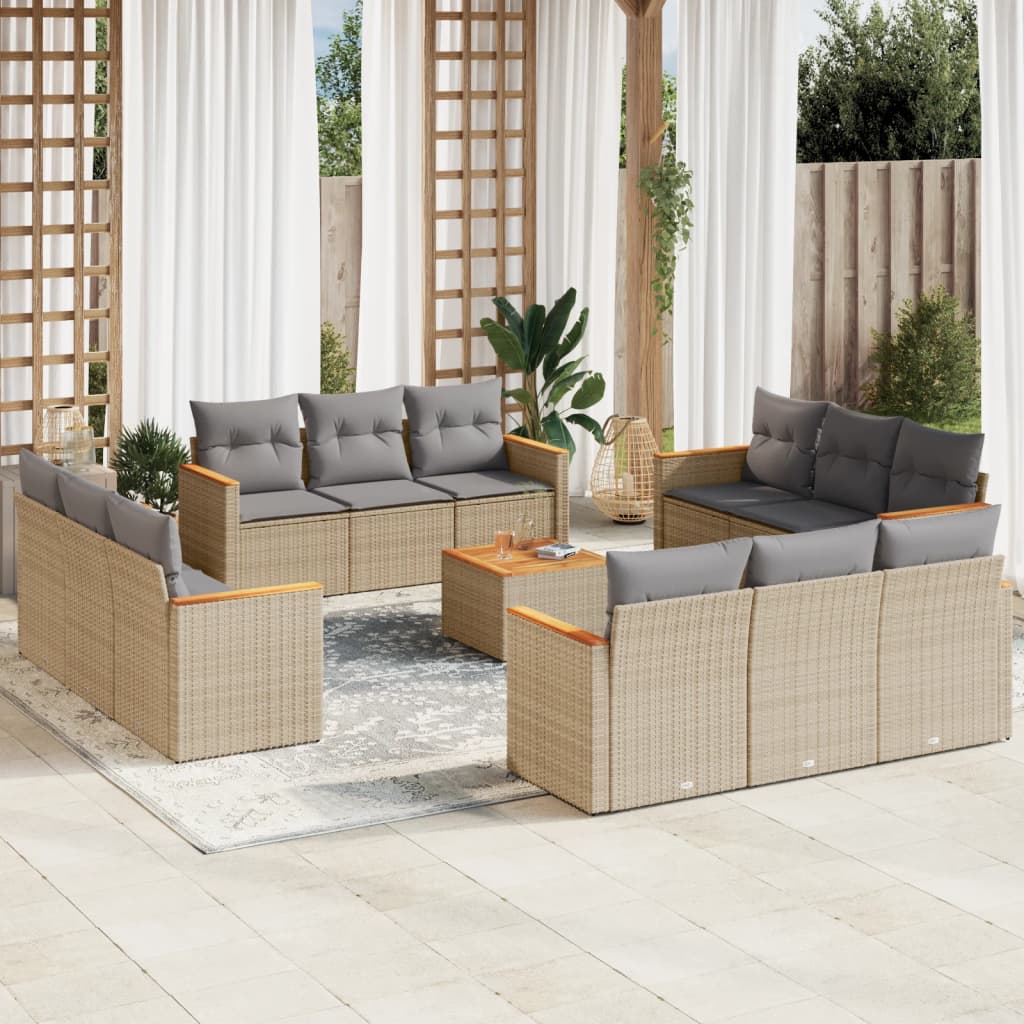 vidaXL Set Divano da Giardino 13 pz con Cuscini Beige Misto Polyrattan