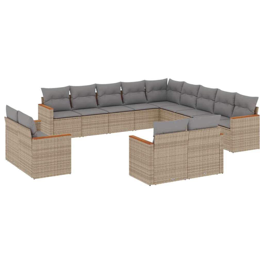 vidaXL Set Divano da Giardino 13 pz con Cuscini Beige Misto Polyrattan