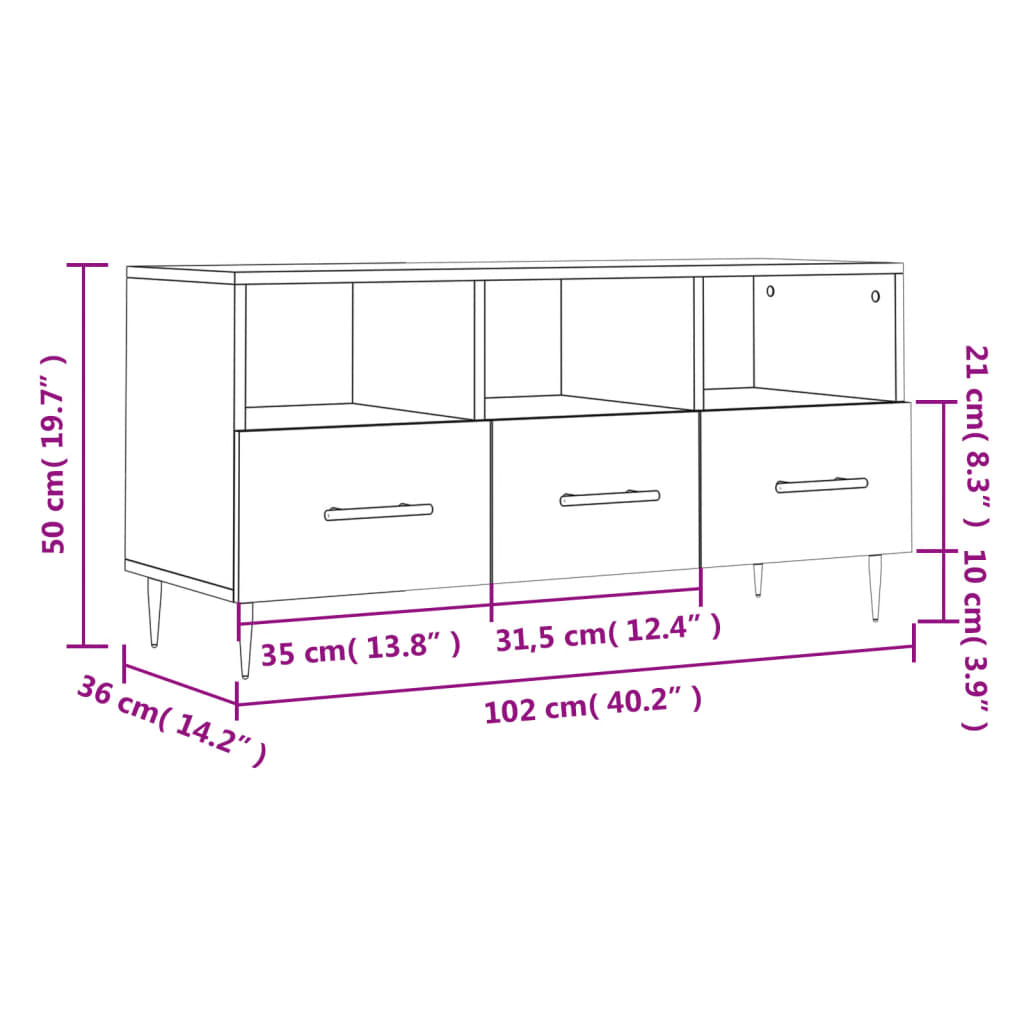 vidaXL Mobile Porta TV Bianco Lucido 102x36x50 cm in Legno Multistrato