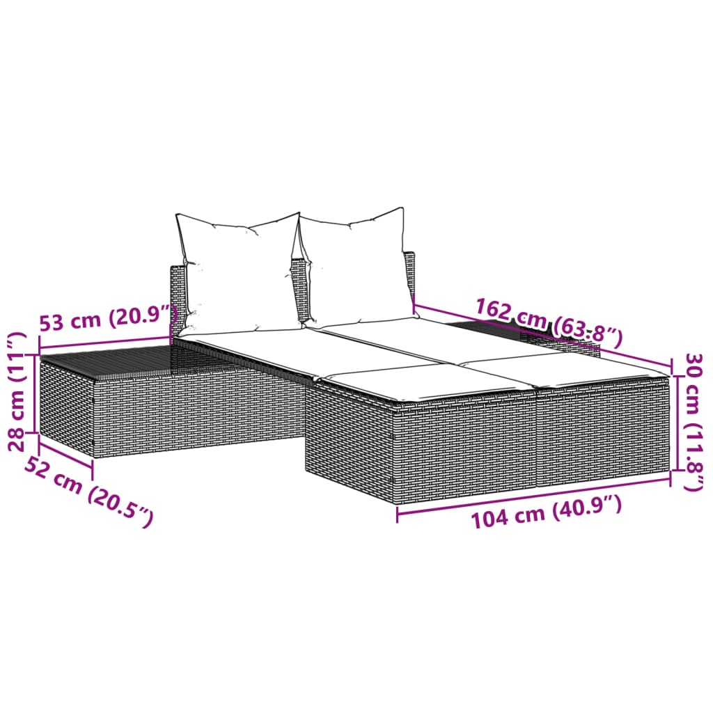 vidaXL Lettino Prendisole con Cuscini Marrone in Polyrattan