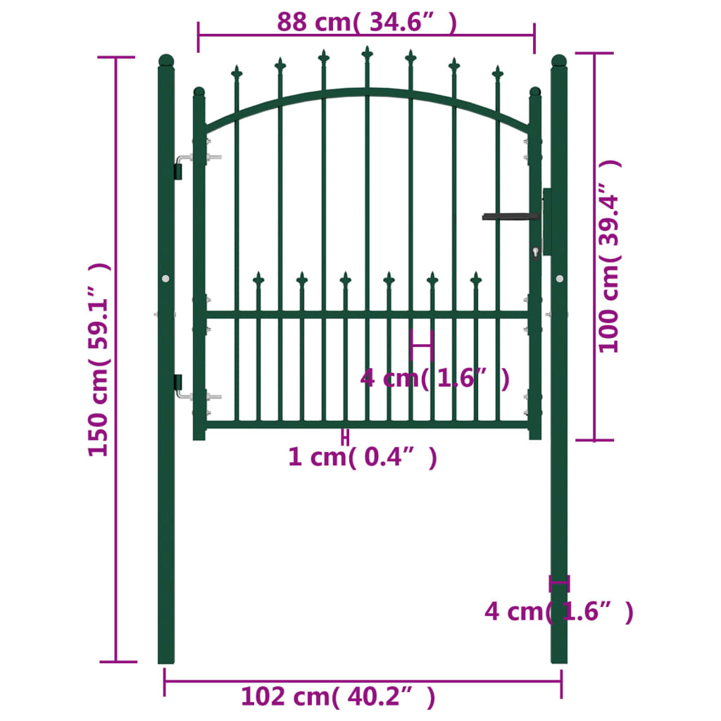 vidaXL Cancello per Recinzione con Punte in Acciaio 100x100 cm Verde