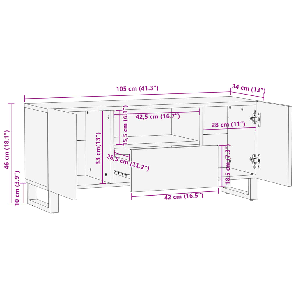 vidaXL Mobile Porta TV 100x34x46 cm in Legno Massello di Mango