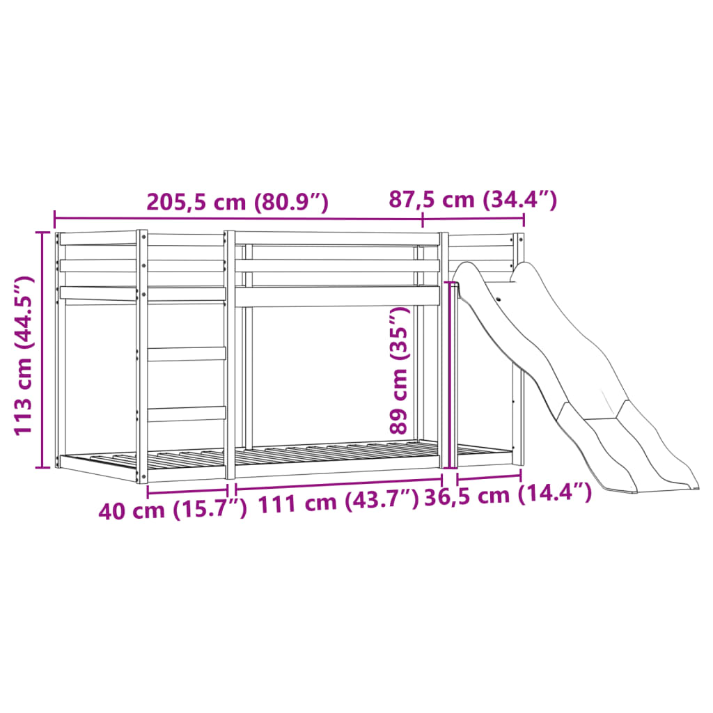 vidaXL Letto a Castello con Scivolo e Tende Rosa 80x200 cm