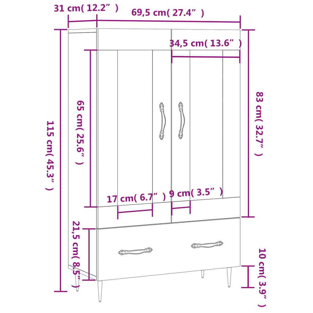 vidaXL Credenza Rovere Fumo 69,5x31x115 cm in Legno Multistrato