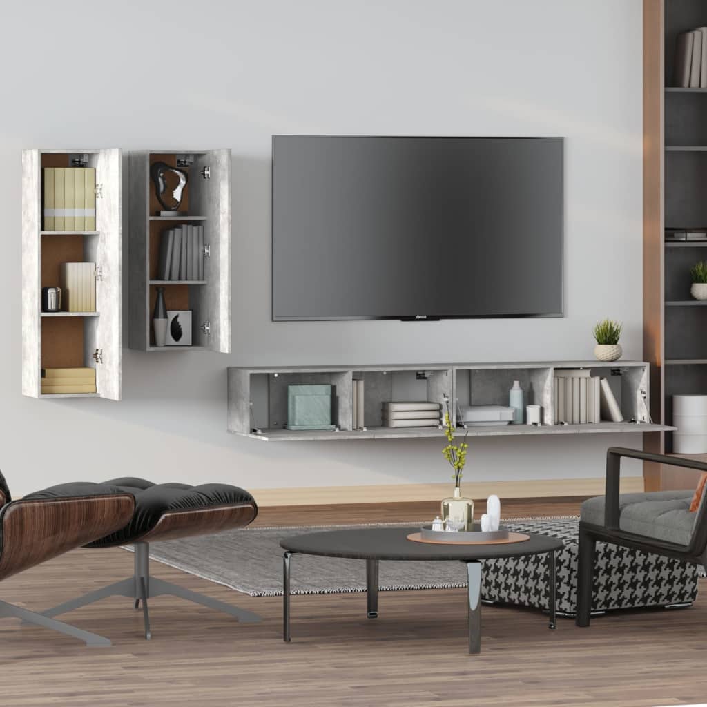 vidaXL Set di Mobili Porta TV 4 pz Grigio Cemento in Legno Multistrato