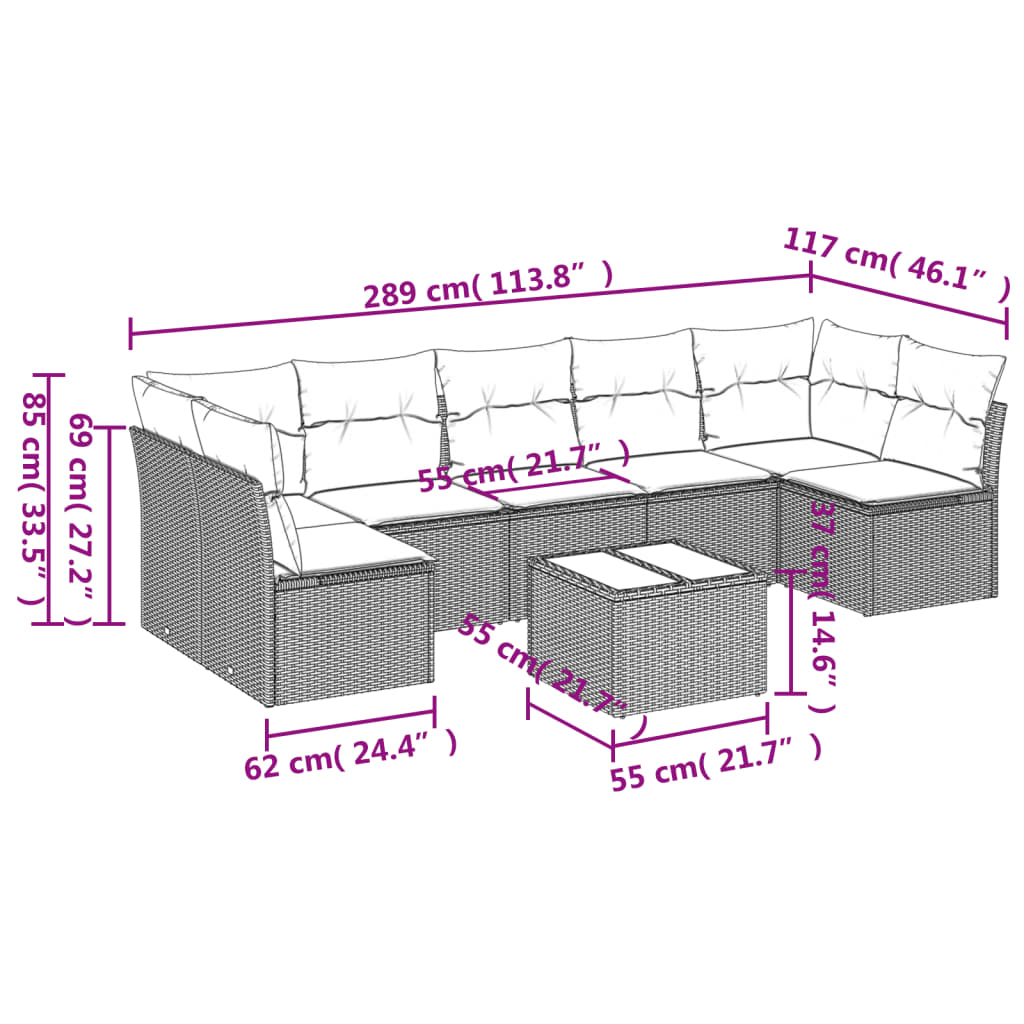 vidaXL Set Divano da Giardino 8pz con Cuscini Grigio Chiaro Polyrattan