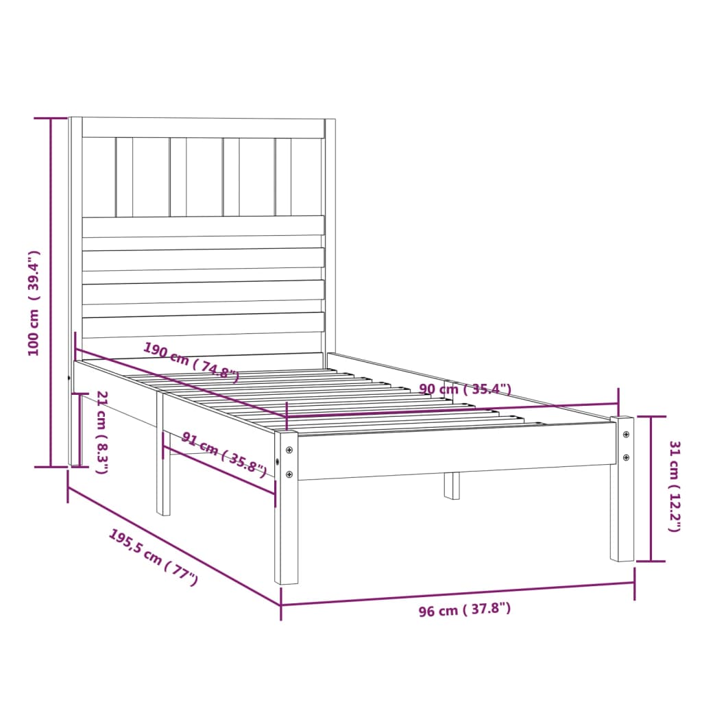 vidaXL Giroletto Bianco 90x190 cm Single in Legno Massello di Pino