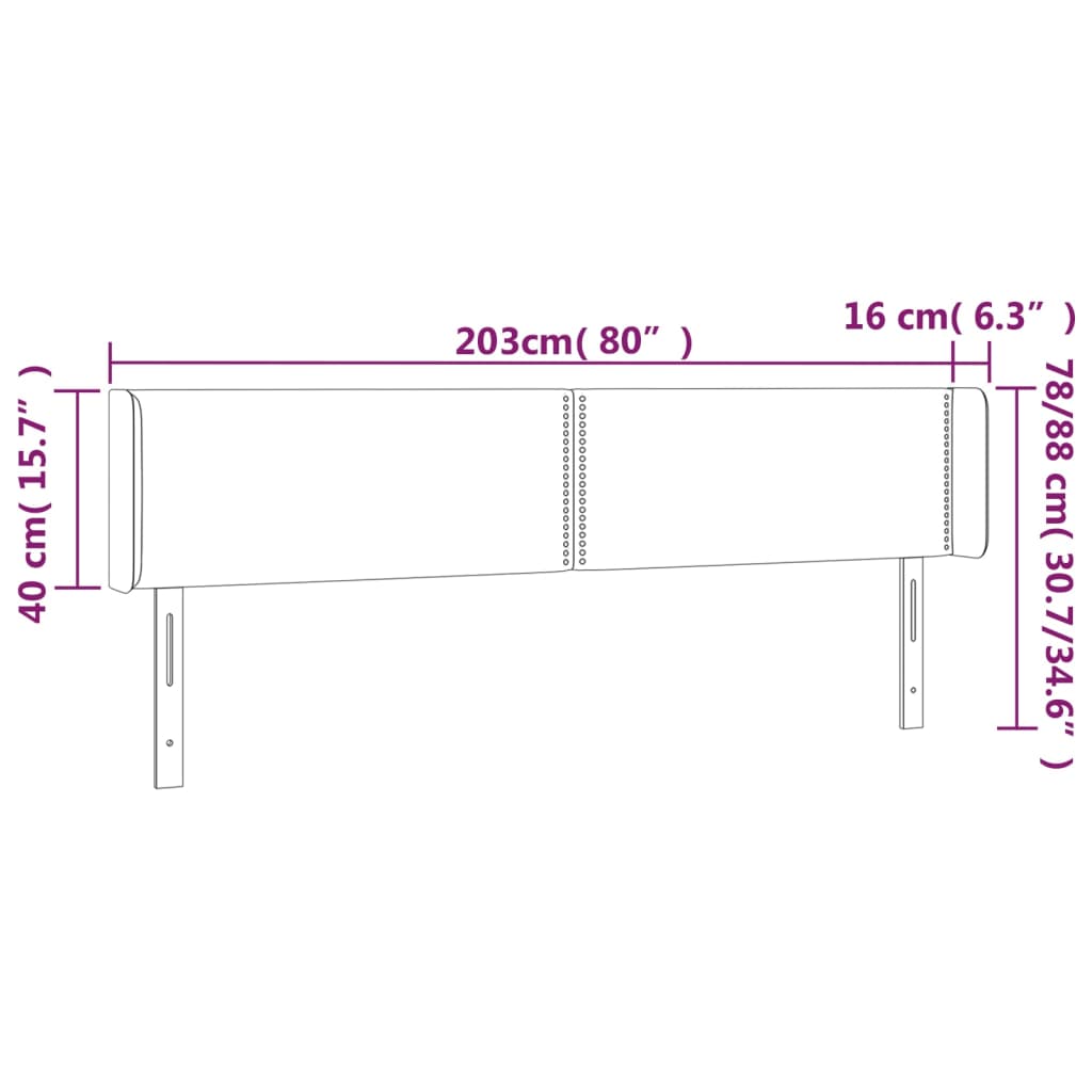 vidaXL Testiera ad Orecchio Grigio Scuro 203x16x78/88 cm in Tessuto