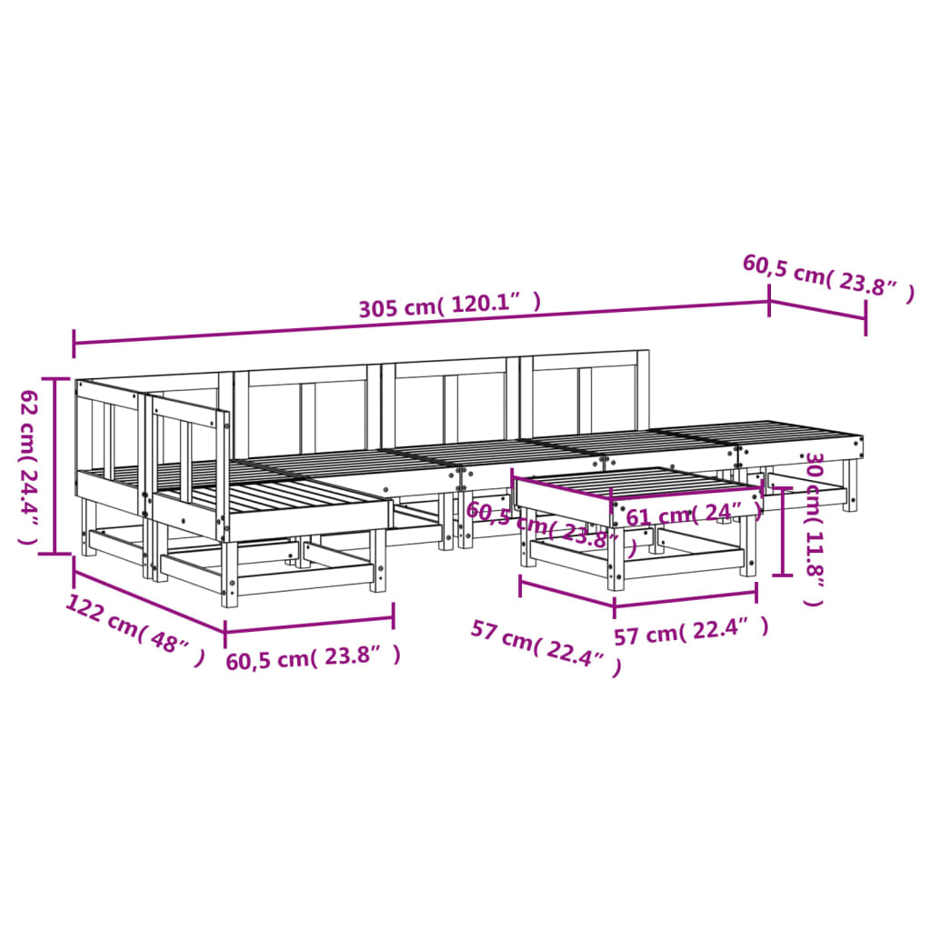 vidaXL Set Salotto da Giardino 7 pz Nero in Legno Massello di Pino