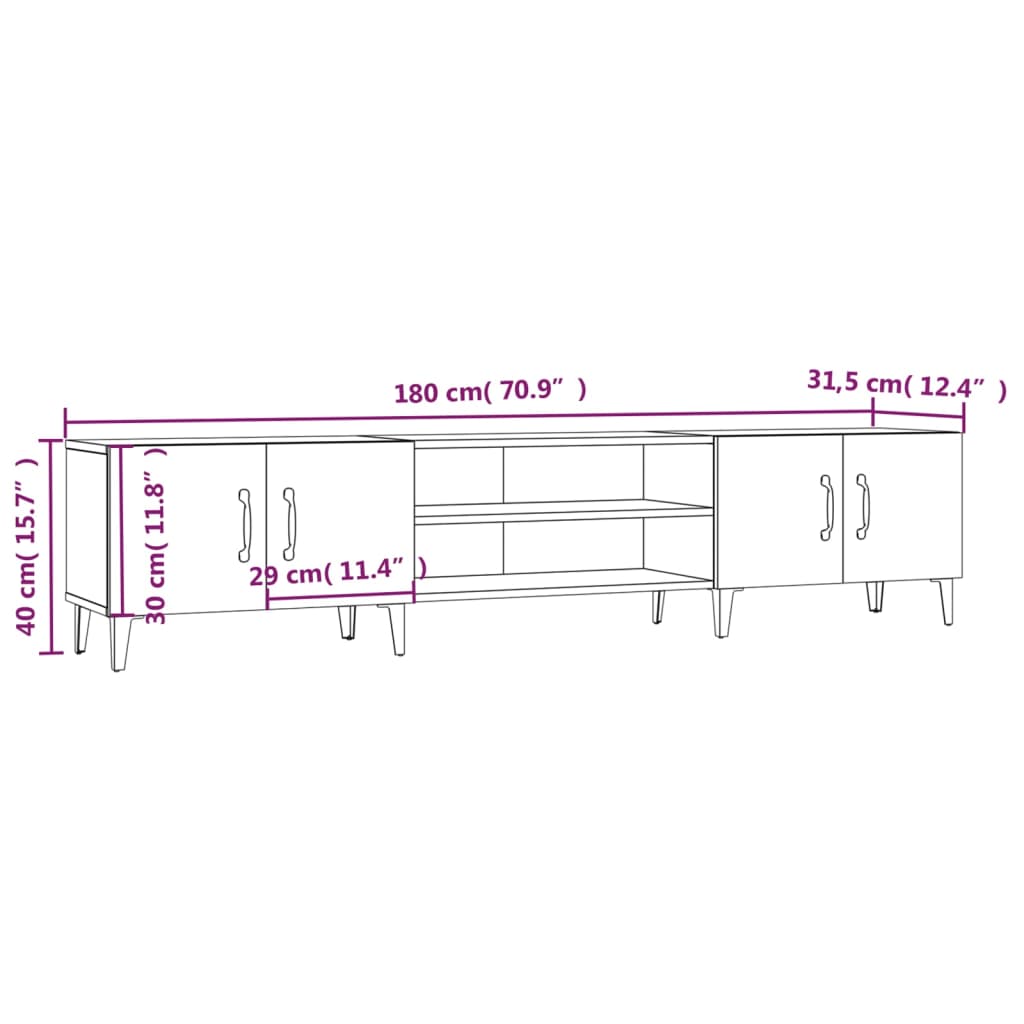 vidaXL Mobile TV Rovere Fumo 180x31,5x40 cm in Legno Multistrato