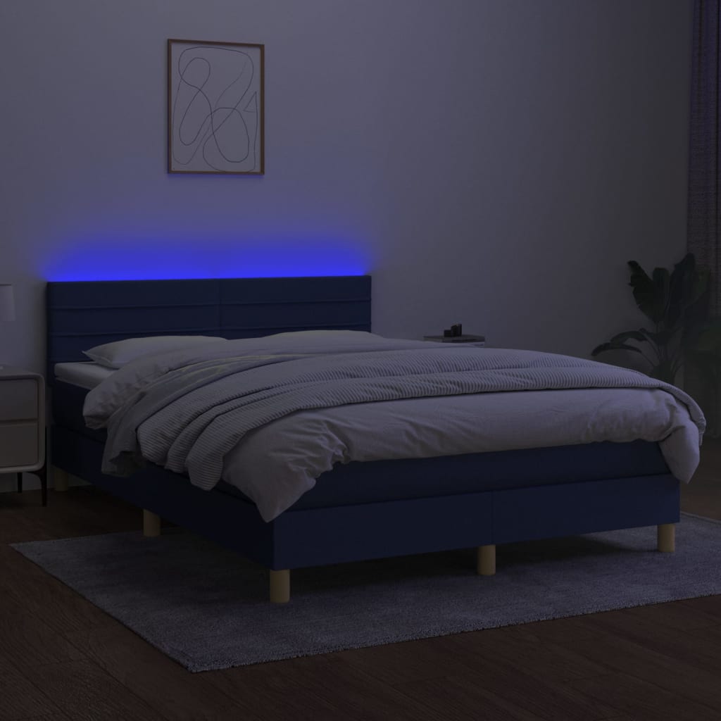 vidaXL Letto a Molle con Materasso e LED Blu 140x190 cm in Tessuto