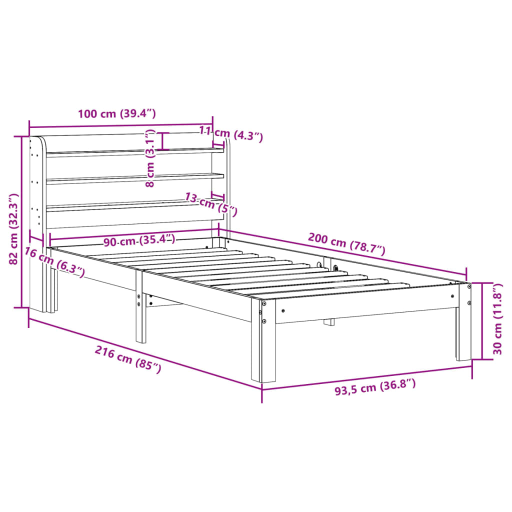 vidaXL Giroletto con Testiera senza Materasso Bianco 90x200 cm