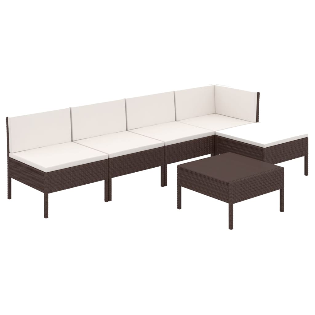 vidaXL Set Divani da Giardino 6 pz con Cuscini in Polyrattan Marrone