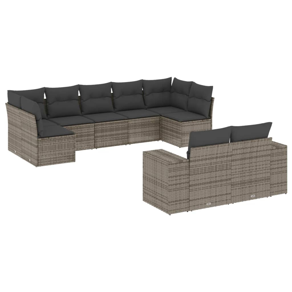 vidaXL Set Divano da Giardino 9 pz con Cuscini Grigio in Polyrattan