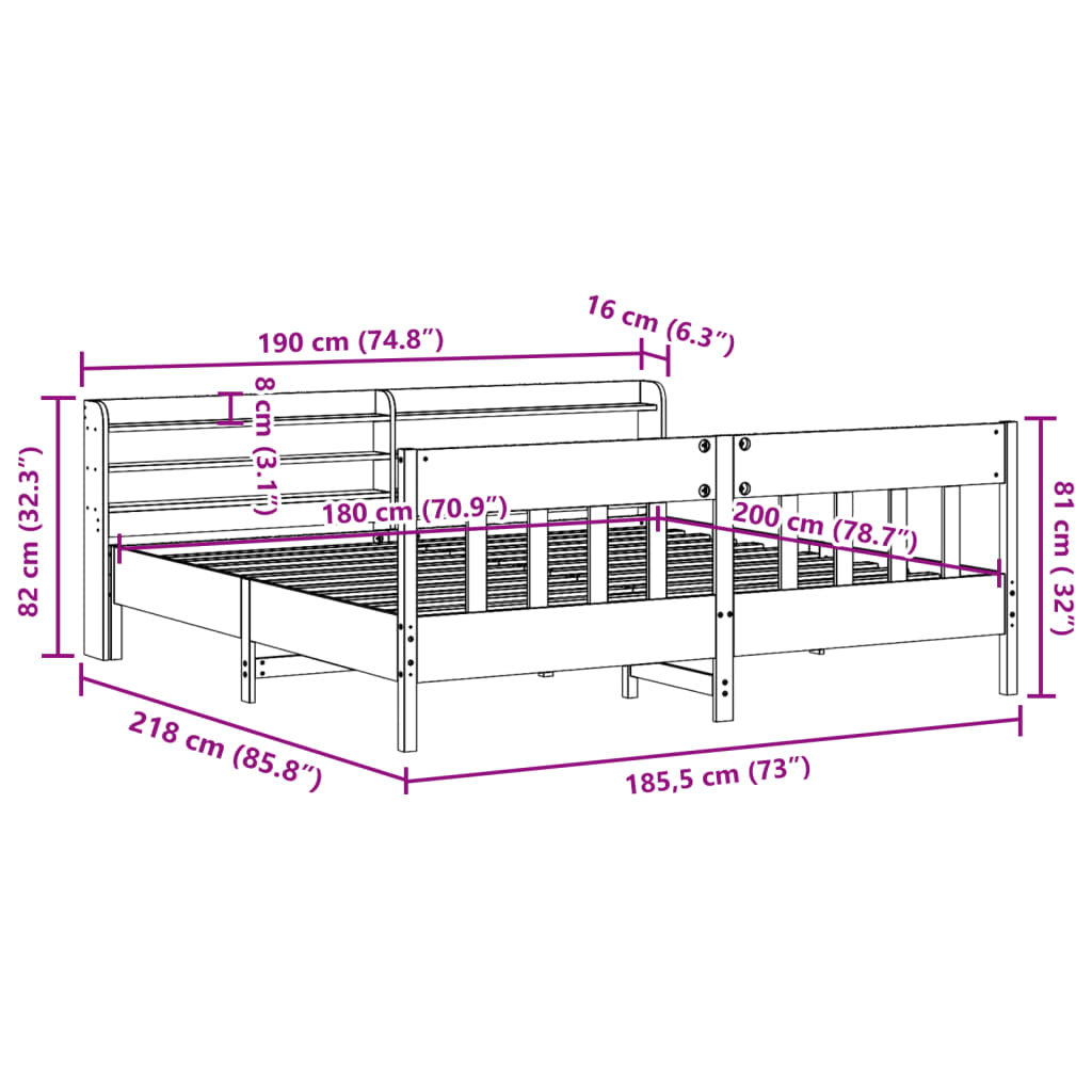 vidaXL Letto senza Materasso Bianco 180x200 cm Legno Massello di Pino