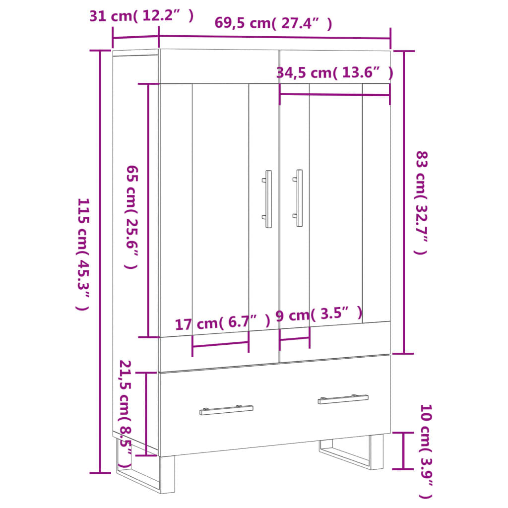 vidaXL Credenza Grigio Cemento 69,5x31x115 cm in Legno Multistrato