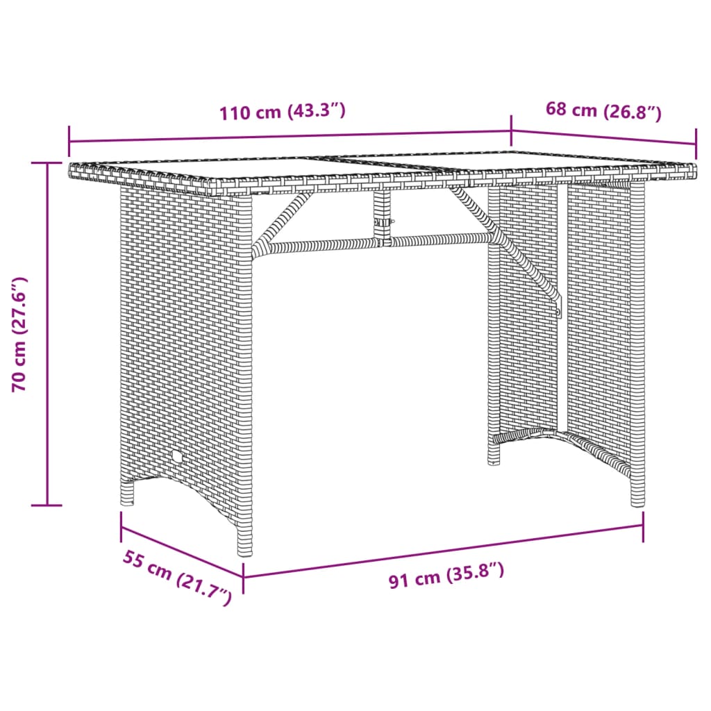 vidaXL Tavolo da Giardino Piano in Legno Nero 110x68x70 cm Polyrattan