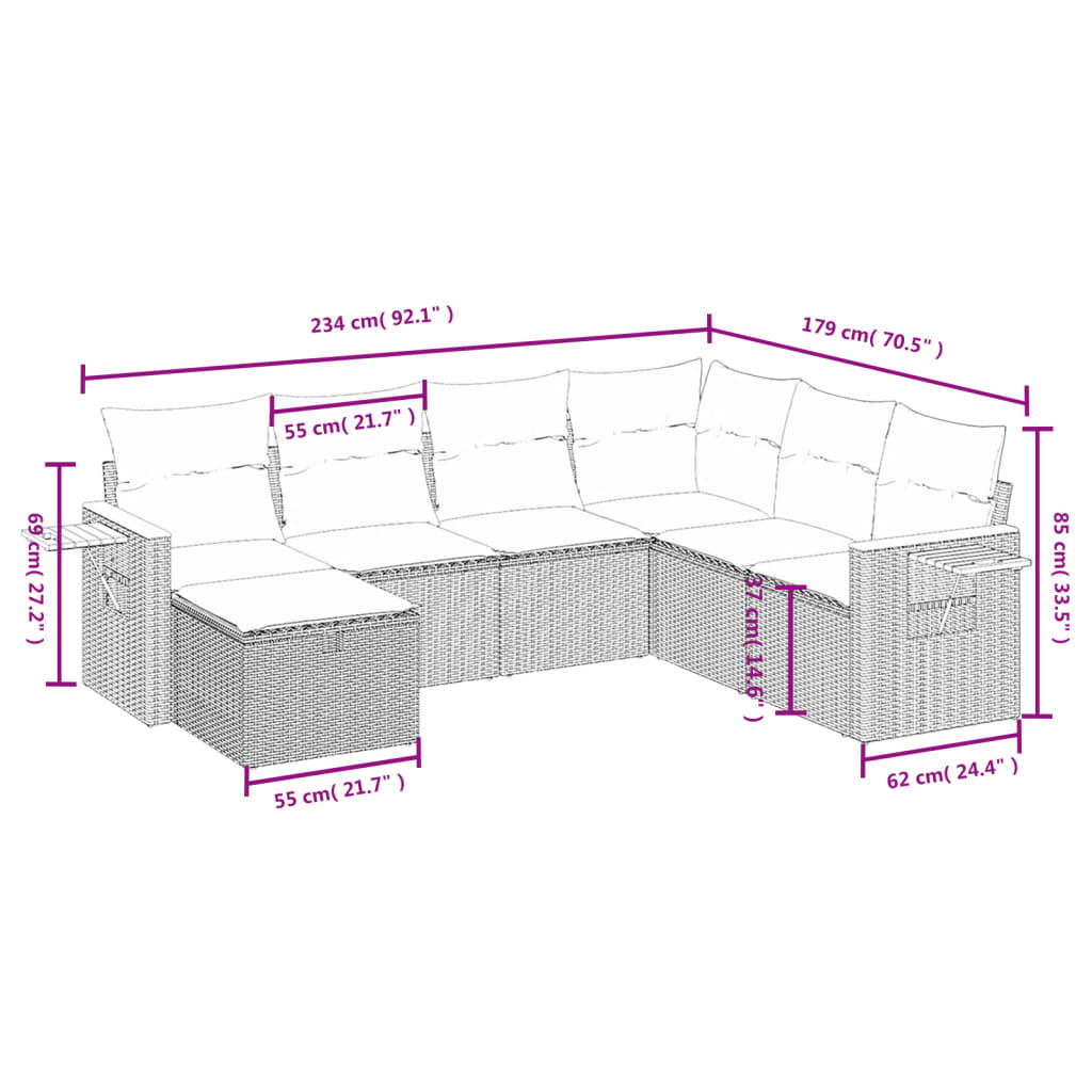 vidaXL Set Divani da Giardino 7 pz con Cuscini Grigio in Polyrattan