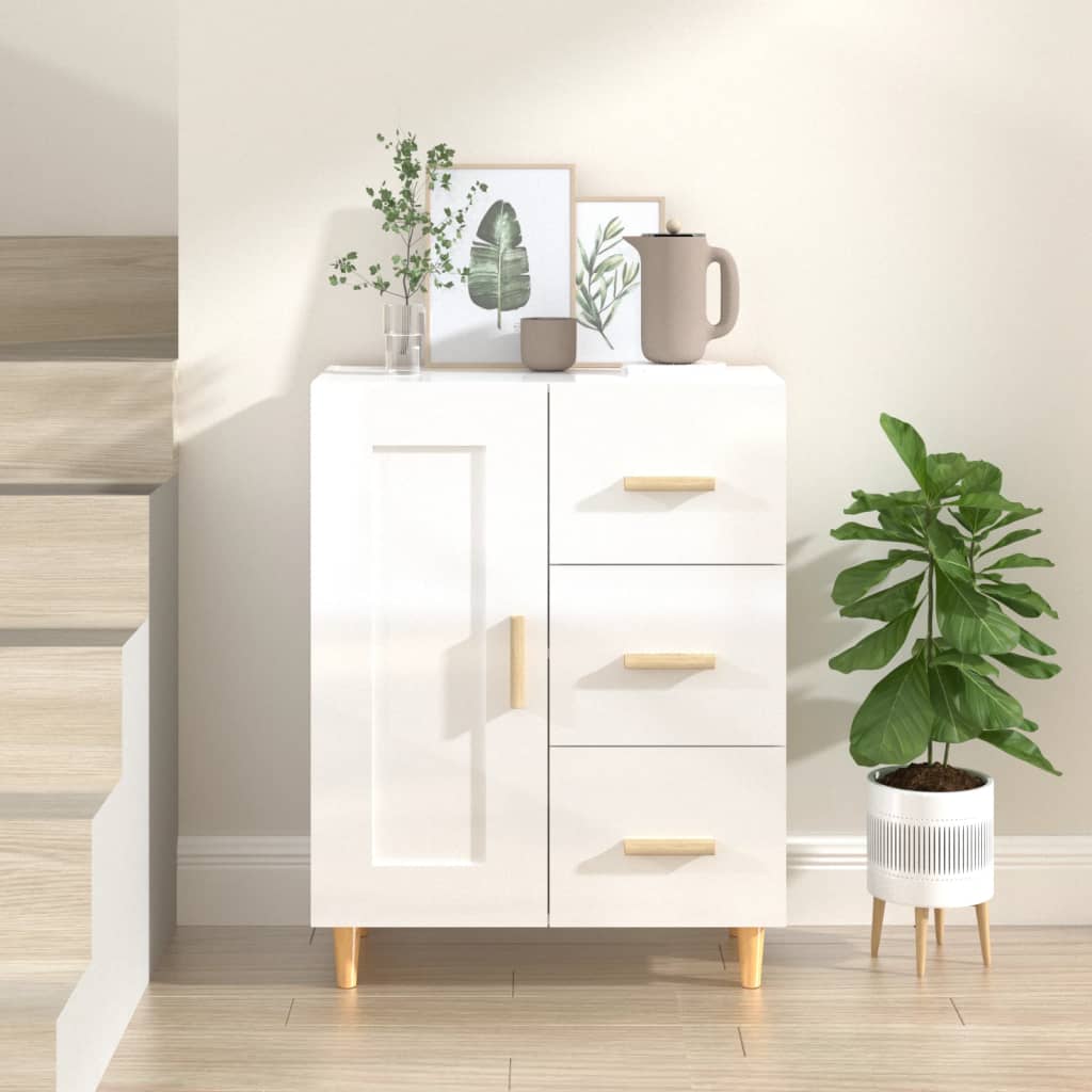 vidaXL Credenza 69,5x34x90 cm in Legno Multistrato Bianco Lucido