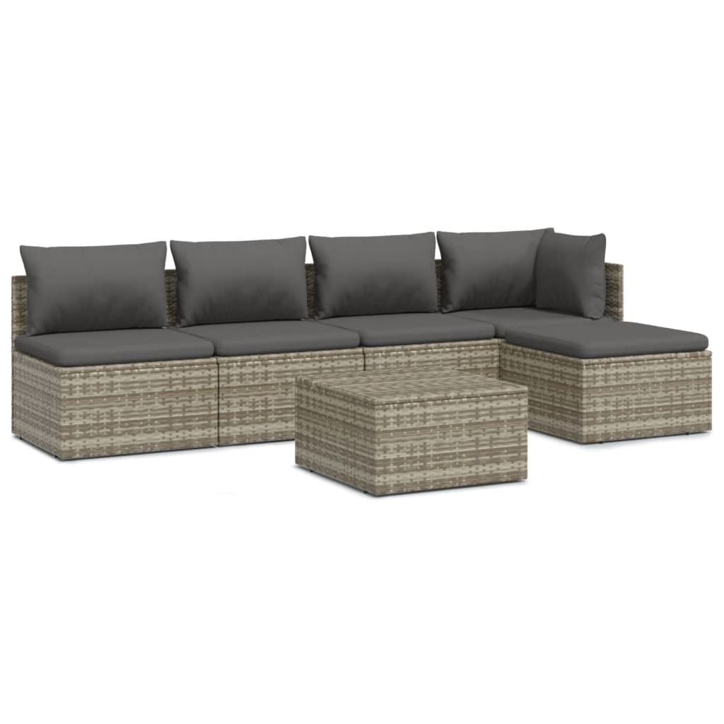 vidaXL Set Divani da Giardino 6 pz con Cuscini in Polyrattan Grigio