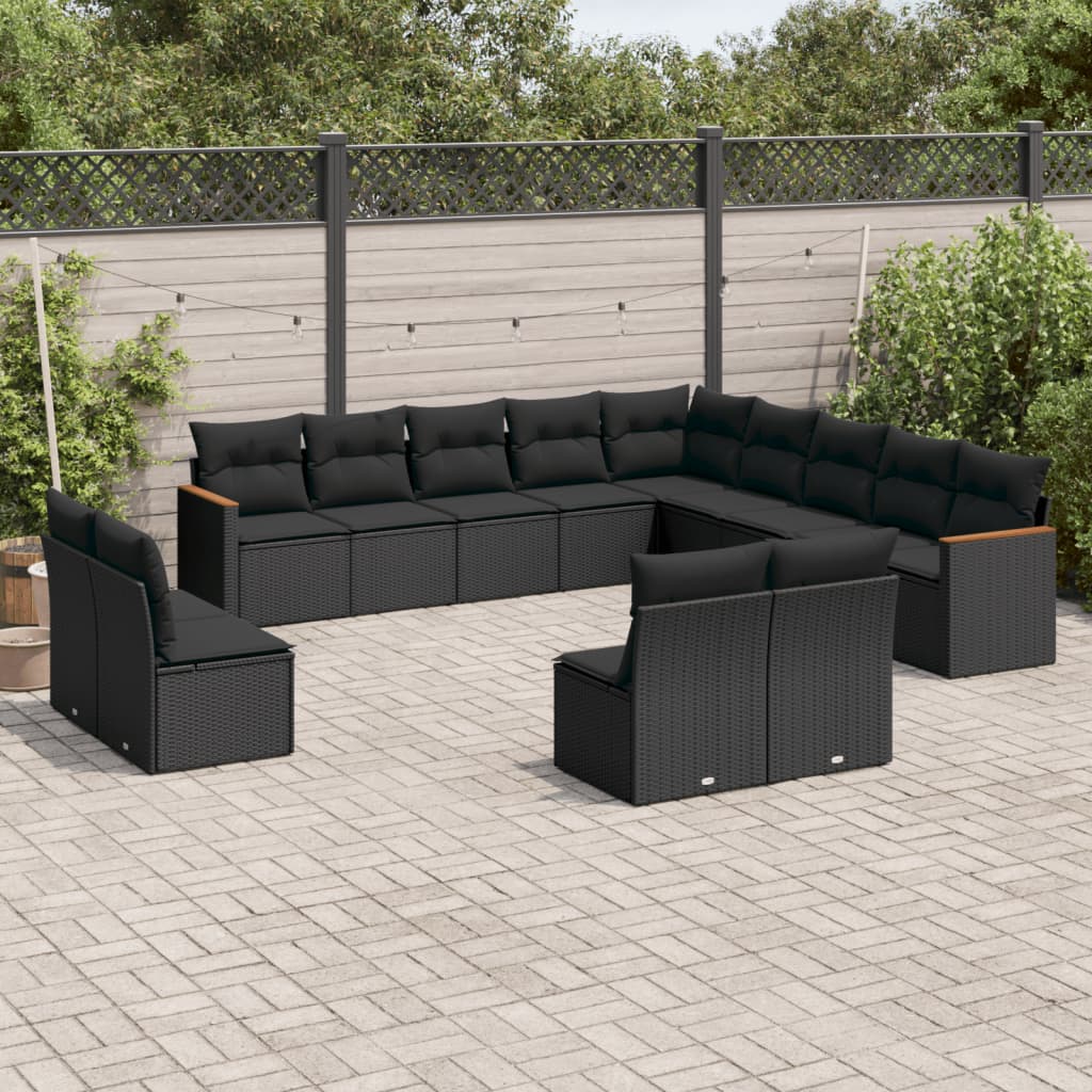 vidaXL Set Divani da Giardino 13pz con Cuscini Nero in Polyrattan