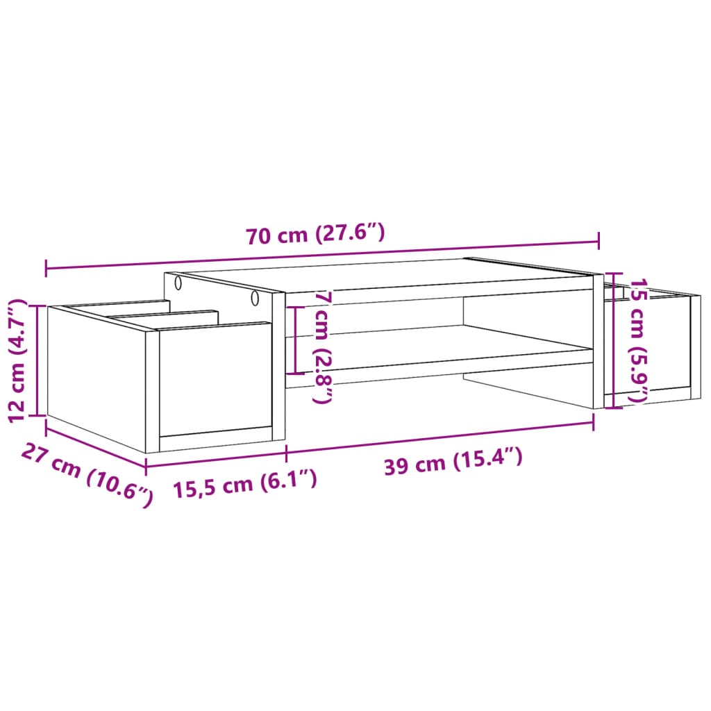 vidaXL Supporto Monitor con Contenitore Fumo 70x27x15 cm Truciolato