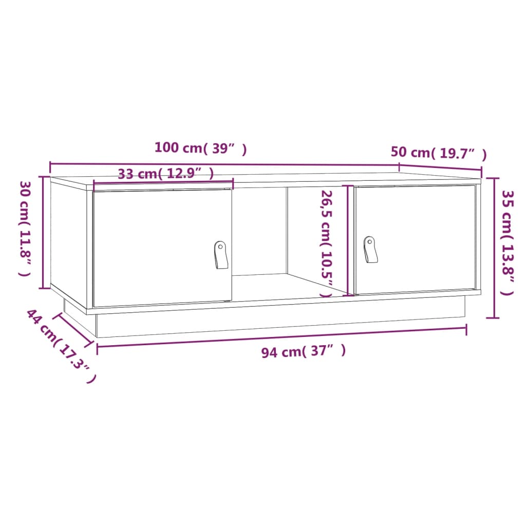 vidaXL Tavolino da Salotto 100x50x35 cm in Legno Massello di Pino