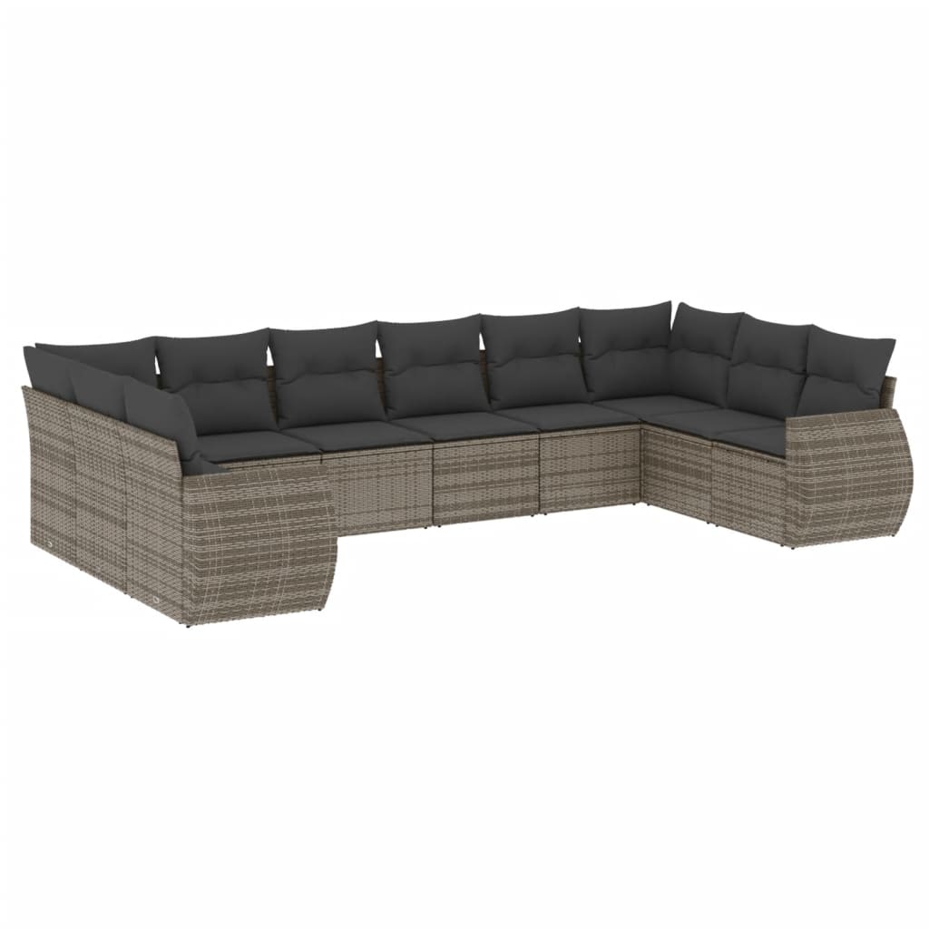 vidaXL Set Divano da Giardino 10 pz con Cuscini Grigio in Polyrattan