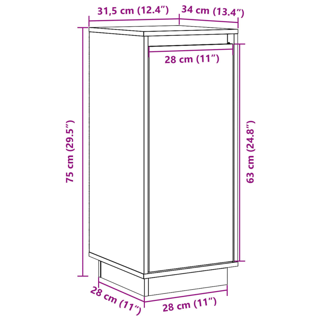 vidaXL Credenze 2 pz Ambra 31,5x34x75 cm in Legno Massello di Pino