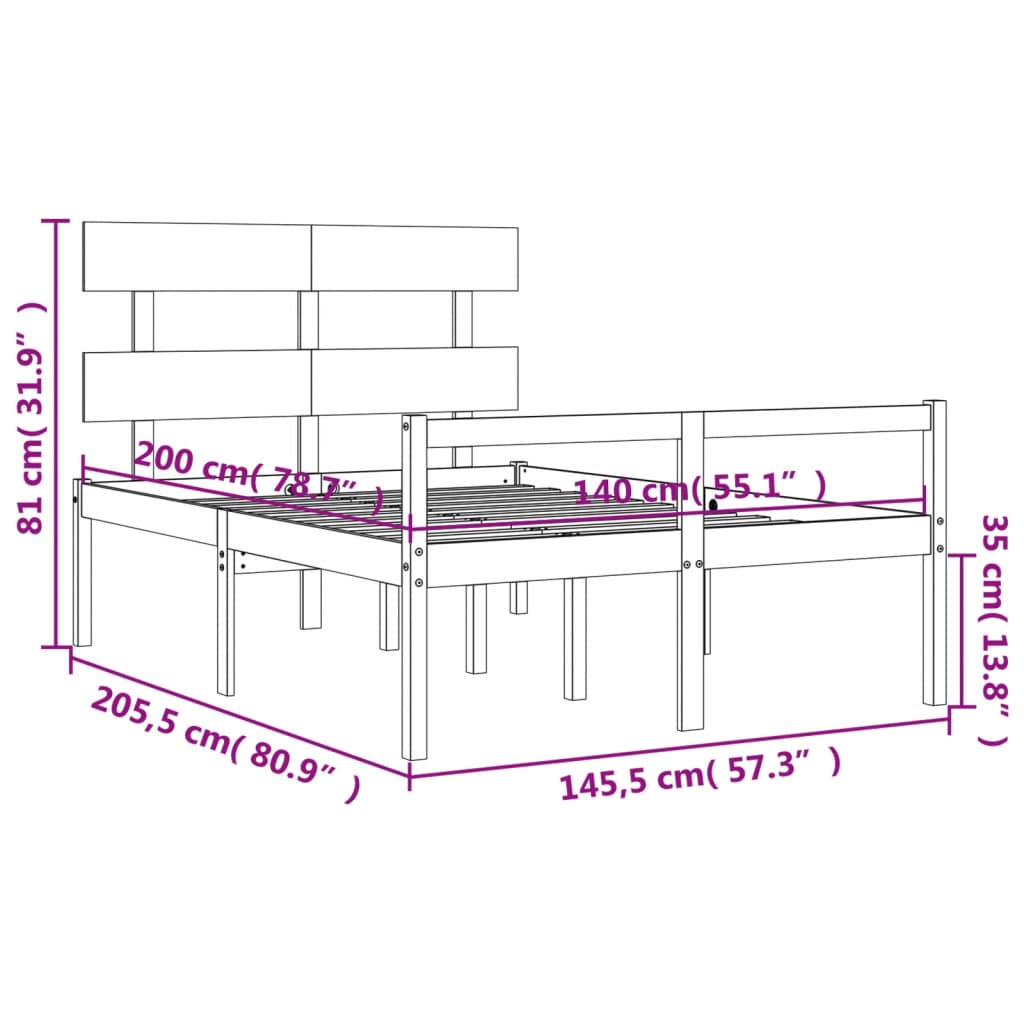 vidaXL Letto Anziani senza Materasso Ambrato 140x200cm Legno Massello