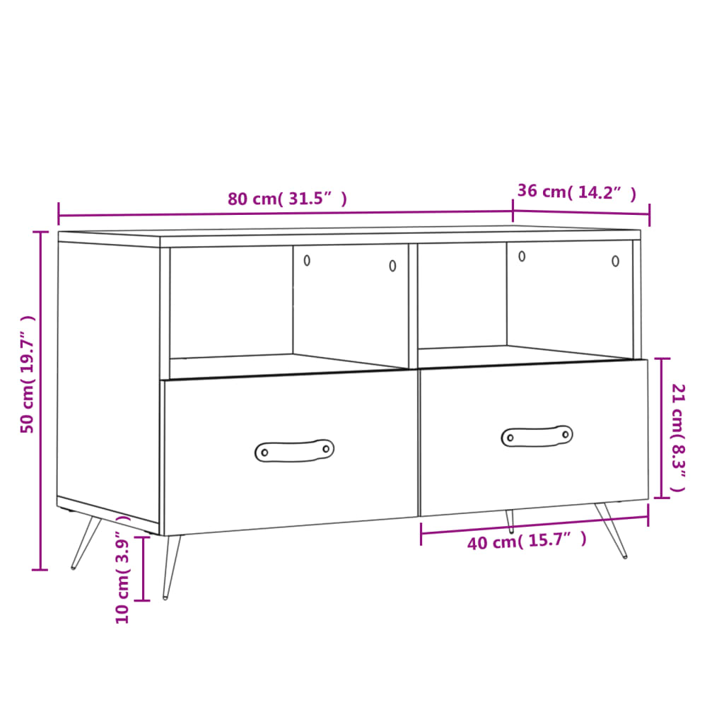 vidaXL Mobile Porta TV Bianco 80x36x50 cm in Legno Multistrato