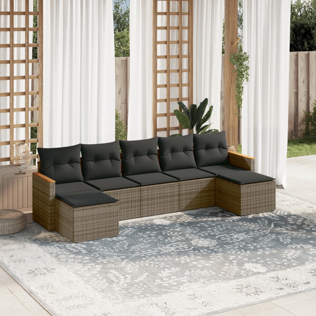 vidaXL Set Divani da Giardino 7 pz con Cuscini Grigio in Polyrattan