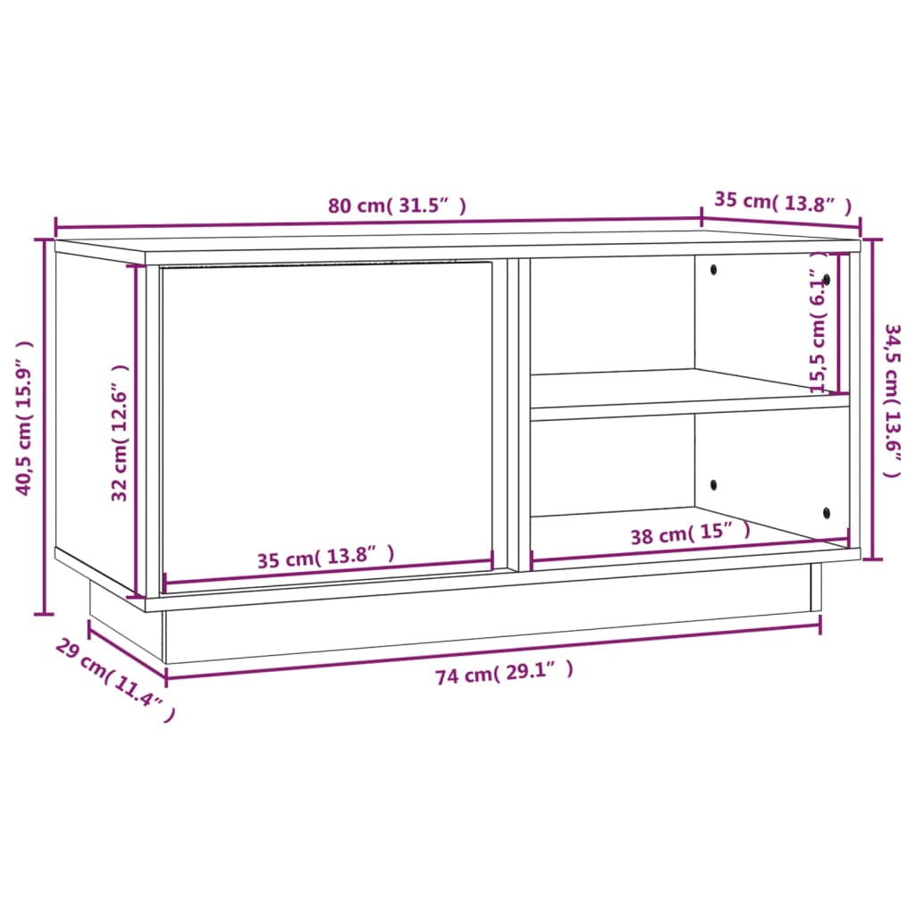 vidaXL Mobile Porta TV Grigio 80x35x40,5 cm in Legno Massello di Pino