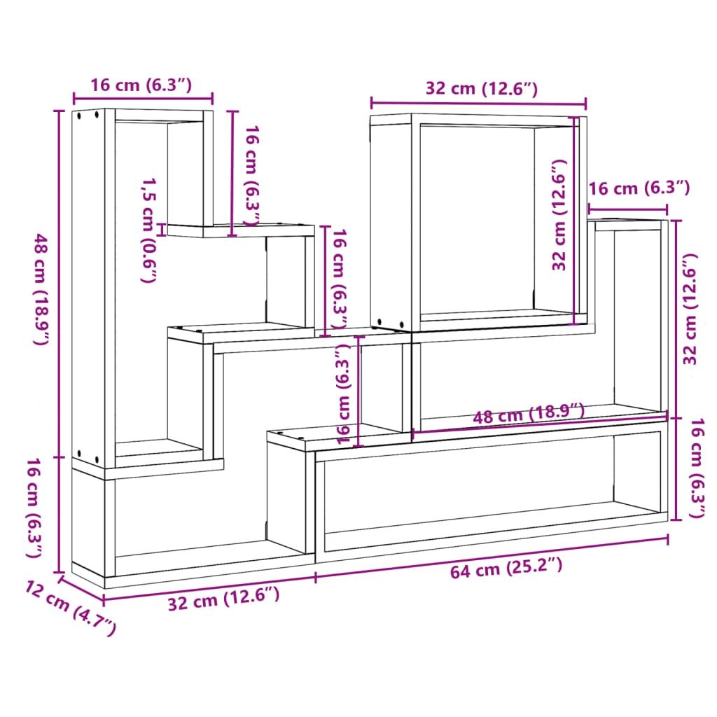 vidaXL Mensola a Muro Rovere Fumo 96x12x64 cm in Legno Multistrato