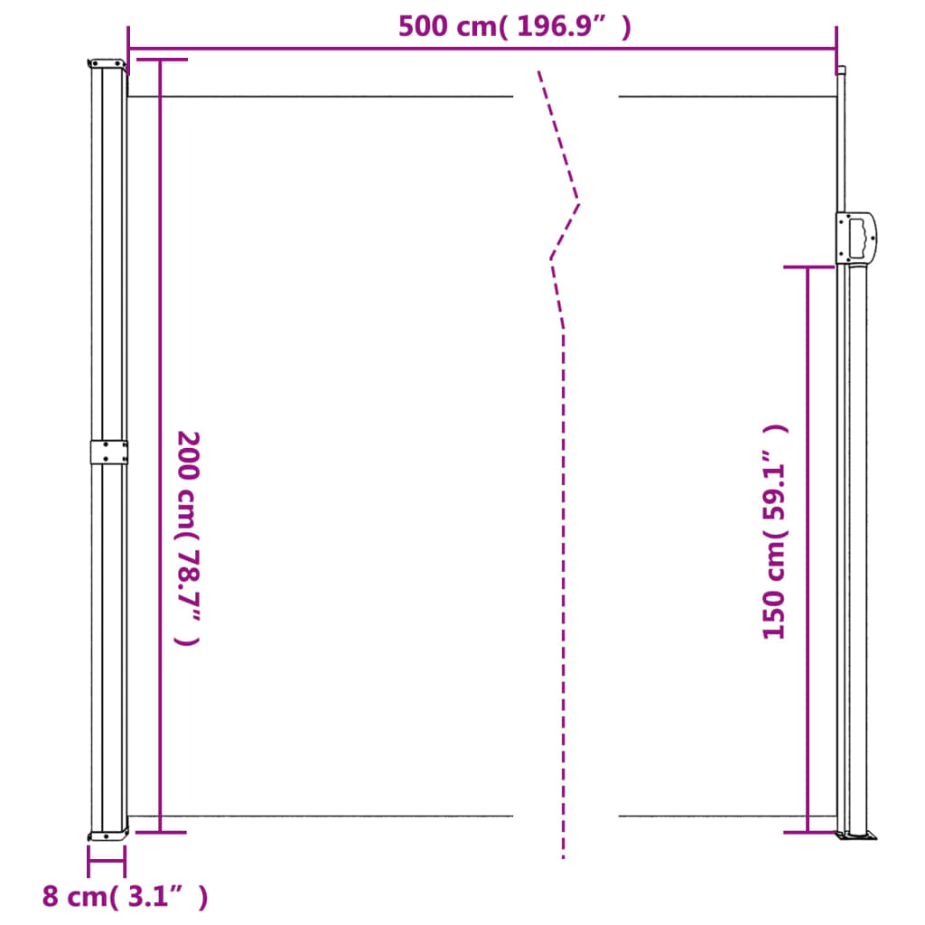 vidaXL Tenda da Sole Laterale Retrattile Nera 200x500 cm