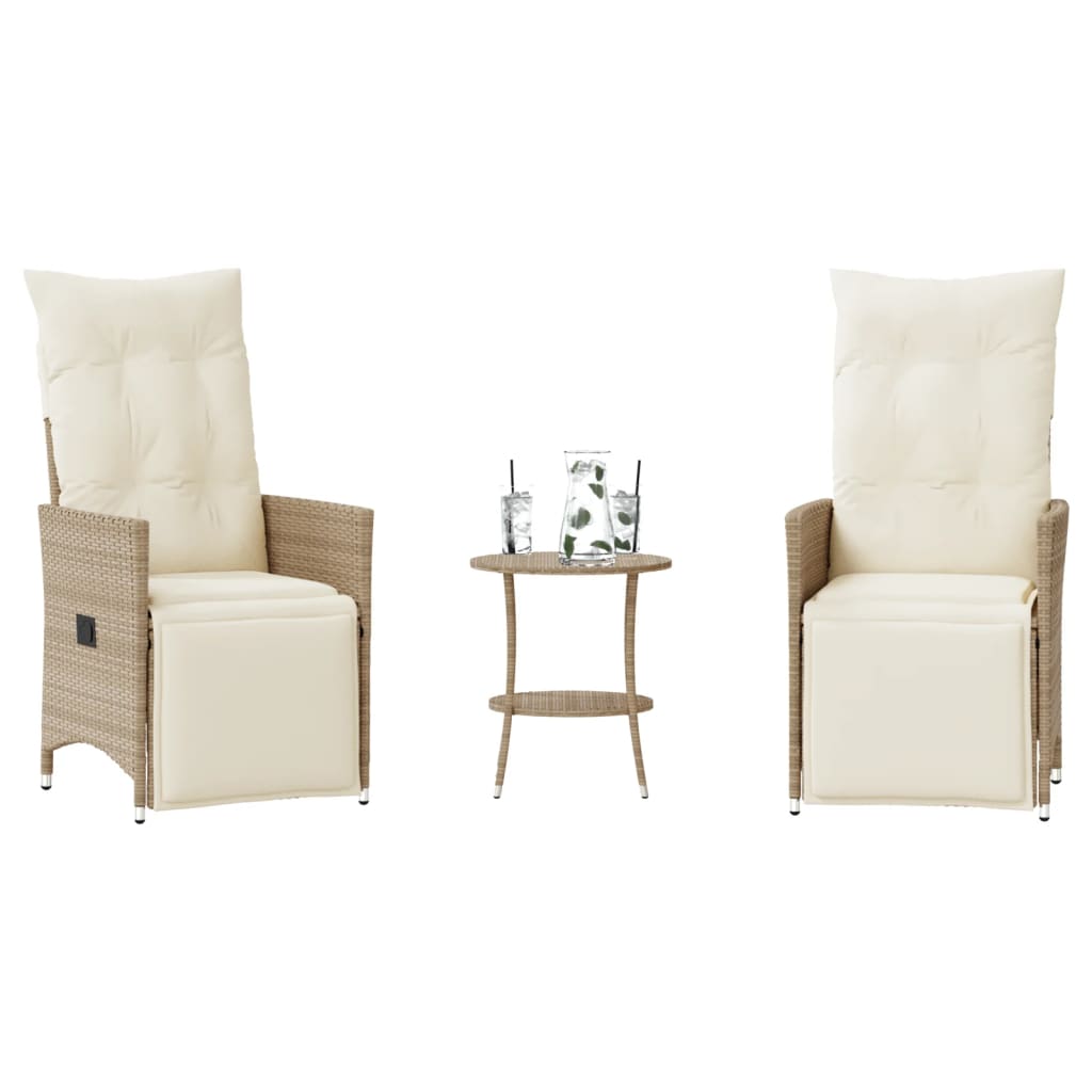 vidaXL Set da Bistrò 3 pz con Cuscini Beige in Polyrattan