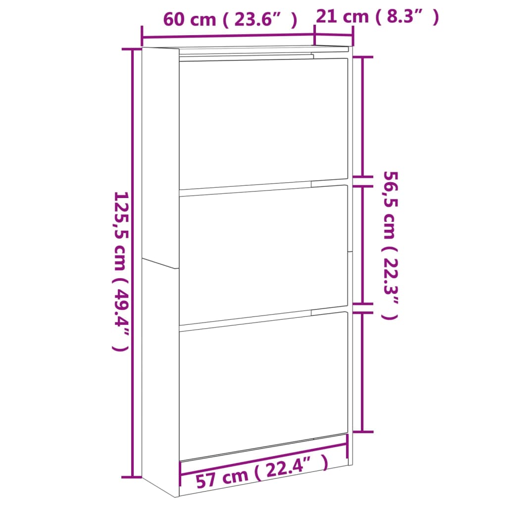 vidaXL Scarpiera Rovere Fumo 60x21x125,5 cm in Legno Multistrato