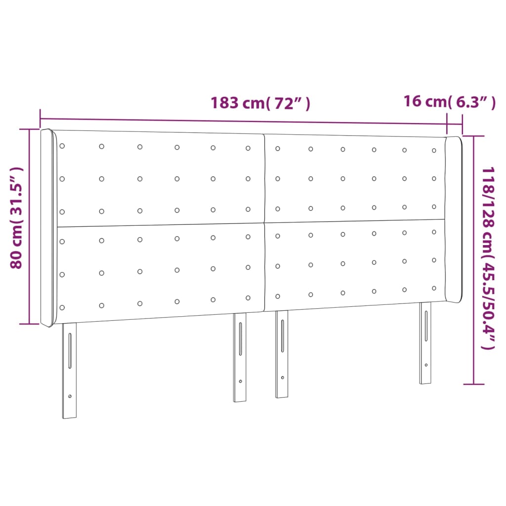 vidaXL Testiera ad Orecchio Nera 183x16x118/128 cm in Tessuto