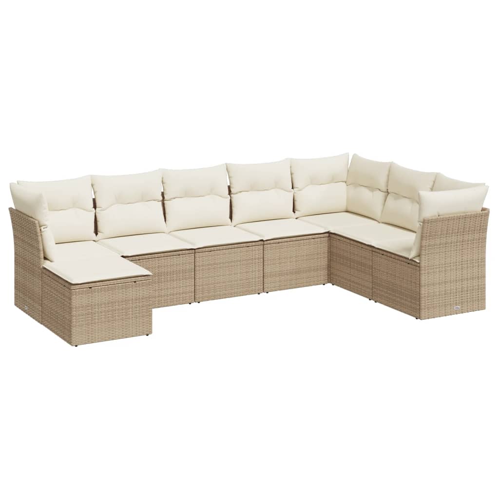 vidaXL Set Divano da Giardino 8 pz con Cuscini Beige in Polyrattan