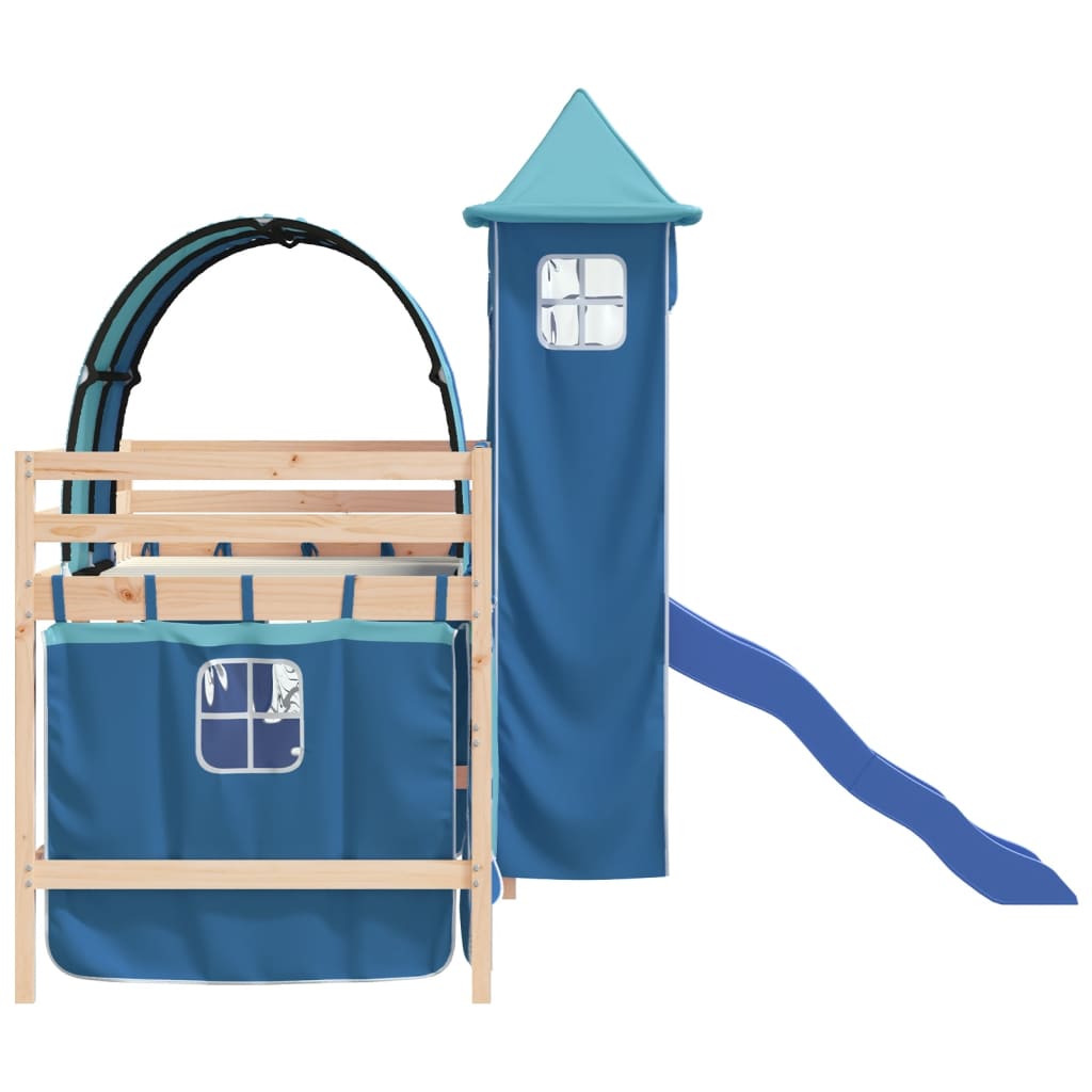 vidaXL Letto a Soppalco con Torre Bambini Blu 90x200cm Massello Pino