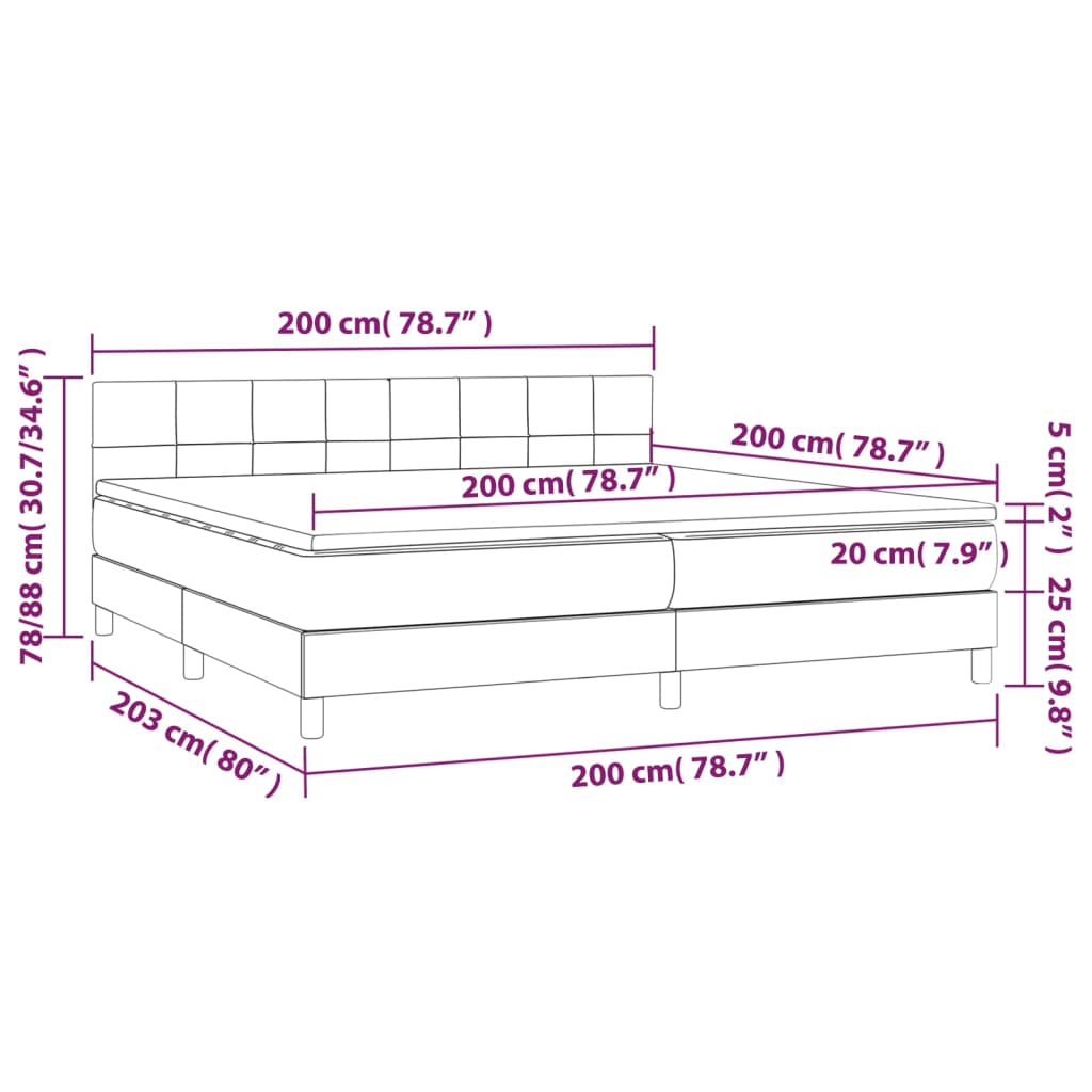 vidaXL Letto a Molle con Materasso e LED Blu Scuro 200x200 cm